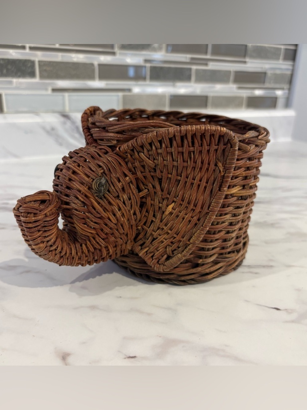 Vintage wicker elephant basket plant pot holder